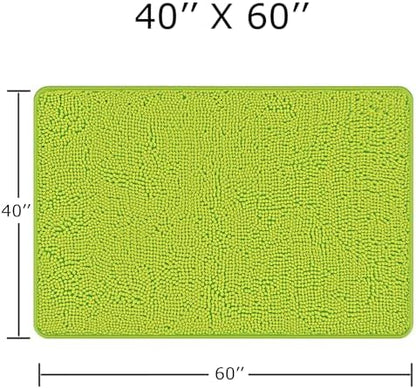 Yeaban Chenille Lime Green Bathroom Rug 40"x60",Non-Slip Rubber Backing