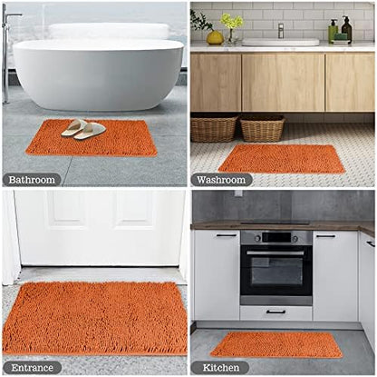 Yeaban Chenille Burnt Orange Bathroom Rug 17"x24", Non-Slip Rubber Backing