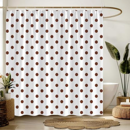 Polka Dot Shower Curtain Brown White Dots Vintage Retro Fabric Decorative Bathroom Curtains with Hooks,60" Wx70 H