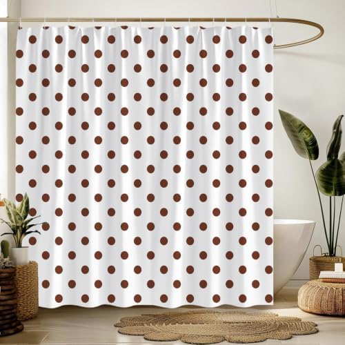 Polka Dot Shower Curtain Brown White Dots Vintage Retro Fabric Decorative Bathroom Curtains with Hooks,70" Wx70 H
