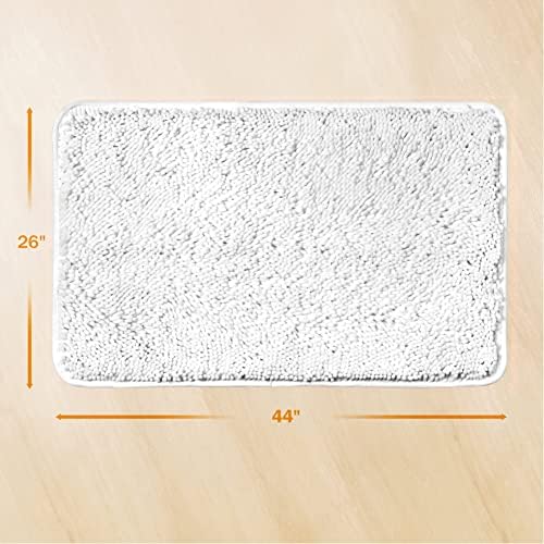 Yeaban Chenille White Bathroom Rug 26"x44", Non-Slip Rubber Backing