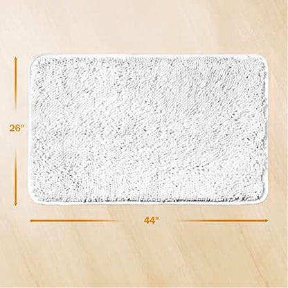 Yeaban Chenille White Bathroom Rug 26"x44", Non-Slip Rubber Backing