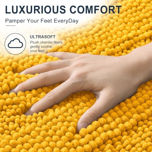 Smiry Thick Small Chenille Bathroom Rugs 24x16, Bath Mat, Golden Yellow