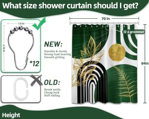 Olive Green and Gold Extra Long Shower Curtain, Tall 72X84 in