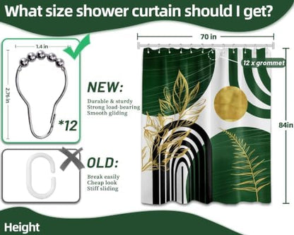 Olive Green and Gold Extra Long Shower Curtain, Tall 72X84 in