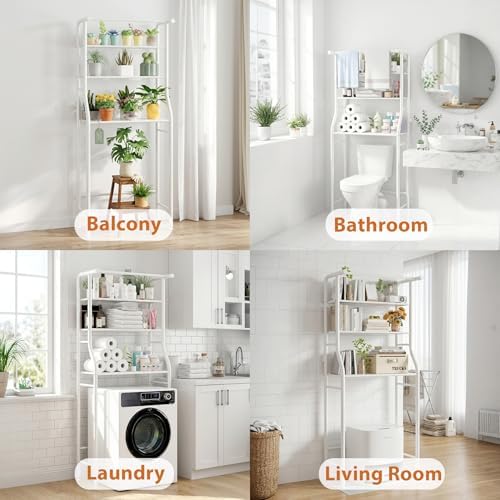 UDEAR 3-Tier Over The Toilet Rack,with Hanging Rod,Tower Shelf,White