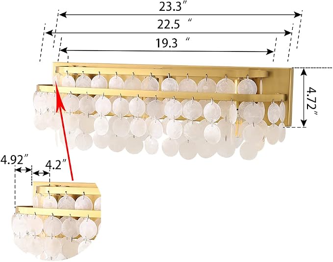 TOCHIC 3 Lights Vanity Light with Natural Capiz Shell Shade, Brushed Gold Bathroom Dimmable Vanity Light, Modern Wall Lighting Fixture for Mirror Cabinets, Powder Room, Bedroom, Living Room, 23”W
