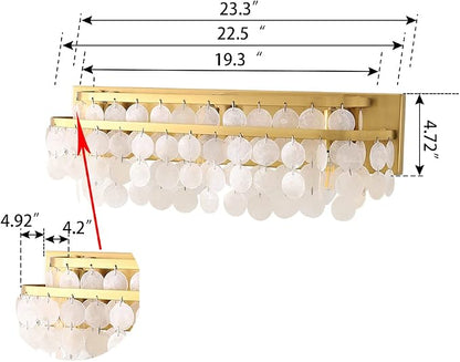 TOCHIC 3 Lights Vanity Light with Natural Capiz Shell Shade, Brushed Gold Bathroom Dimmable Vanity Light, Modern Wall Lighting Fixture for Mirror Cabinets, Powder Room, Bedroom, Living Room, 23”W