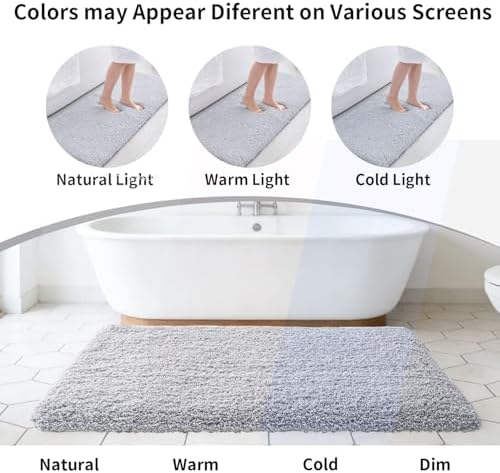 Disolla Bathrom Runner Rug 24x70 - Extra Large Soft Plush Bath Mat, Thick Long Non-Slip Shaggy Floor Mat, Ultra-Absorbent for Master Bathroom Vanity, Silver Grey