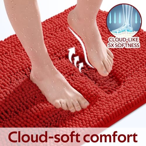 ACCUMTEK Christmas Striped Red Ultra Soft Bathroom Rugs and Mats Set 3 Pieces Bath Mat Set, Thick Chenille Bath Rugs Non Slip Bath Mats for Bathroom, Kitchen, Burgundy