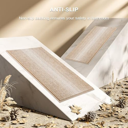 BSICPRO Bathroom Rugs Sets 2 Piece, Non Slip Boho Bath Mats, Beige