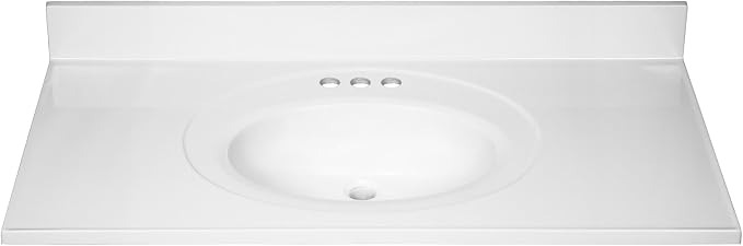 Design House Cultured Marble Vanity Top, 43 in W x 22 in D, Integrated 4 in Centerset Oval Sink & Backsplash, Solid White, 586156 | With Backsplash, , Countertop, Classic, Cultured Marble, Bath, 586156