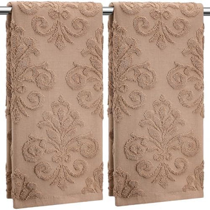 SmoothNovelty 2 Pcs Brown Floral Jacquard Hand Towels for Bathroom