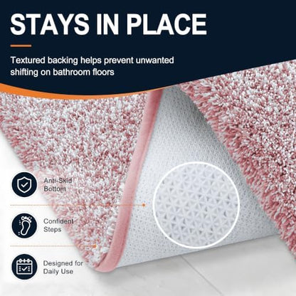 OLANLY Microfiber Bathroom Rugs 59x20, Quick Dry Mat, Deep Rose and White