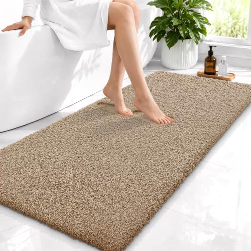 OLANLY Microfiber Bathroom Runner Rugs 47x24, Soft Bath Mat, Dark Beige