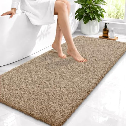 OLANLY Microfiber Bathroom Runner Rugs 47x24, Soft Bath Mat, Dark Beige