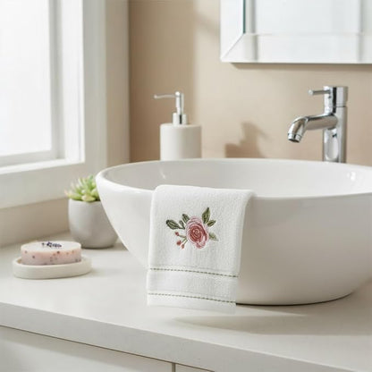 Avanti Linens – Fingertip Towel Set, 100% Cotton Velour Bathroom Towels with Embroidered Floral & Absorbent Terry Reverse, Home Decor, Set of 2 (Spring Garden Collection)