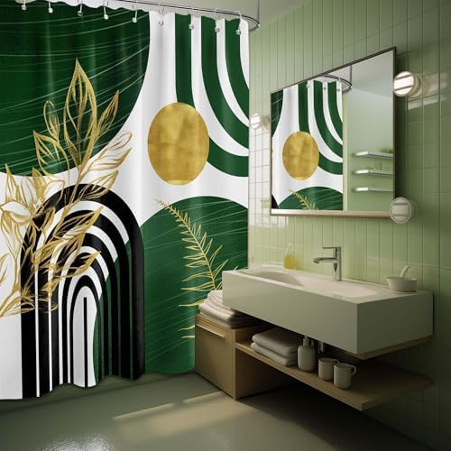 Olive Green and Gold Extra Long Shower Curtain, Tall 72X96 in