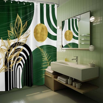 Olive Green and Gold Extra Long Shower Curtain, Tall 72X96 in