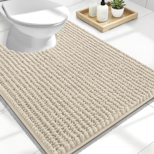 OLANLY Thick Chenille Toilet Rugs U-Shaped 24x20, Absorbent Bath Mat, Sand