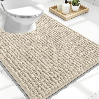 OLANLY Thick Chenille Toilet Rugs U-Shaped 24x20, Absorbent Bath Mat, Sand