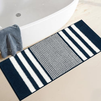 BSICPRO Large Bathroom Rugs Runner, 20x47 Chenille Bath Mats, Navy