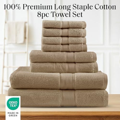 Madison Park 800GSM 100% Cotton Bathroom Bath Towel Set of 8, Taupe