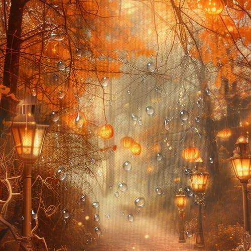 Fall Pumpkins Shower Curtain，Autumn Thanksgiving Harvest Halloween Forest Rural Trail Bathroom Decor，72 x 72 Inch Polyester Fabric Waterproof Bathroom Curtain with 12 Hooks