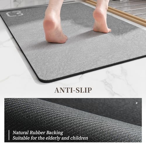 RUERYA Bathroom Rugs and Mats Set 2 Piece Diatomaceous Earth Bath Mat,Gery