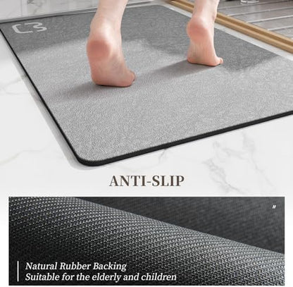 Diatomaceous Earth Bath Mat Stone Bath Mats for Bathroom,15.7"x23.6",Grey