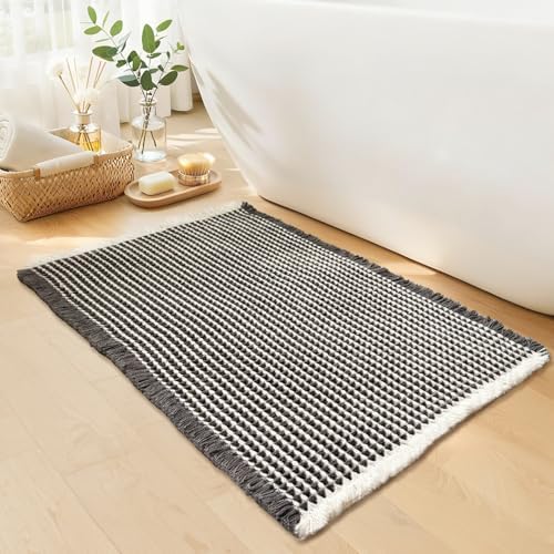 Waffle Bath Mat, Boho Bathroom Rugs Non Slip Washable, 18" x 30"