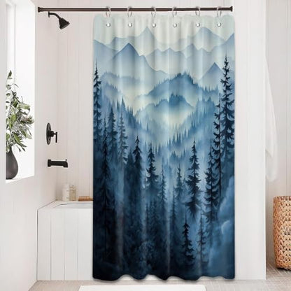 Navy Blue Forest Stall Shower Curtain, 36X72 in Narrow Small, Mountain