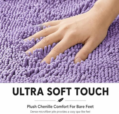 Bathroom Rugs Sets 2 Piece,Super Absorbent Soft,Thick,Machine Washable Chenille Bath Mat,Non Slip Toilet Floor Rug,Bath Mats for Bathroom,20x32 Plus 20x20 U Shape,Lavender Purple