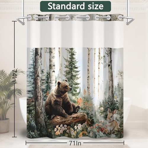 No Hook Woodland Animal Shower Curtain and Liner Set 71x74 Inch
