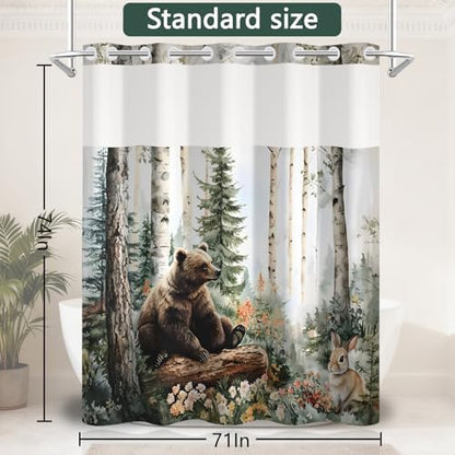 No Hook Woodland Animal Shower Curtain and Liner Set 71x74 Inch