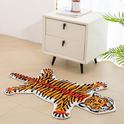 Cartoon Tiger Bath Mat Non-Slip Absorbent Rug Orange 39.3x25.5in