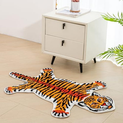 Cartoon Tiger Bath Mat Non-Slip Absorbent Rug Orange 39.3x25.5in