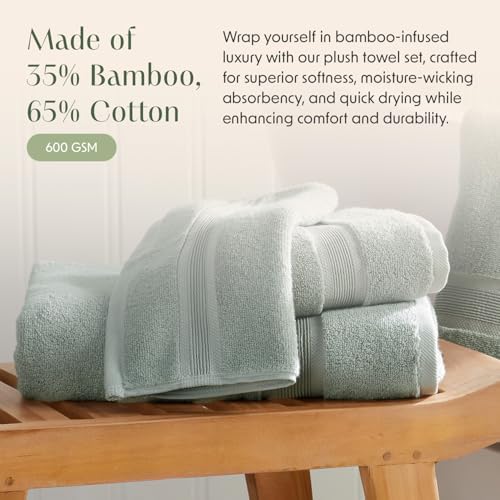 Springtree Home Luxury Bamboo Rayon Bath Towel Set | 6-Piece | Eucalyptus