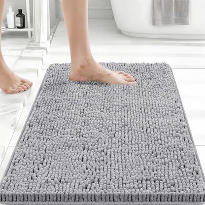 Bcoimo Small Bath Rug Mat,24x17 Chenille Non Slip Gray Bathroom Shower Mat