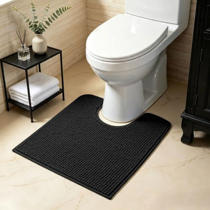 SUBRTEX Bathroom Rugs, U Shaped Chenille Bath Rug 24" x 20" Soft Short Plush Bath Mat Soft Shower Mat Water Absorbent Shower Mat Quick Dry Machine Washable, Black