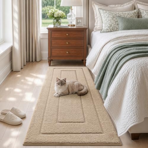 DEXI Bathroom Runner Rugs 72x24, Non-Slip and Absorbent Bath Mat, Beige