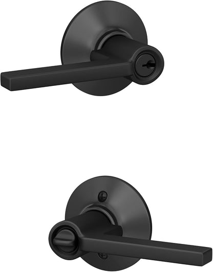 Schlage F51 V LAT 622 Latitude Door Lever, Keyed Entry Lock, Matte Black