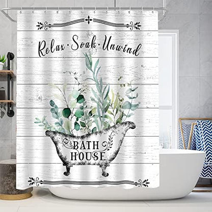 Nkzply 4 Pcs Farmhouse Shower Curtain Rustic Bathroom Sets with Shower Curtain and Rugs Floral Shower Curtain Set Green Leaves Bathroom Decor Vintage Bathroom Rugs Set Toilet Lid Cover Hooks