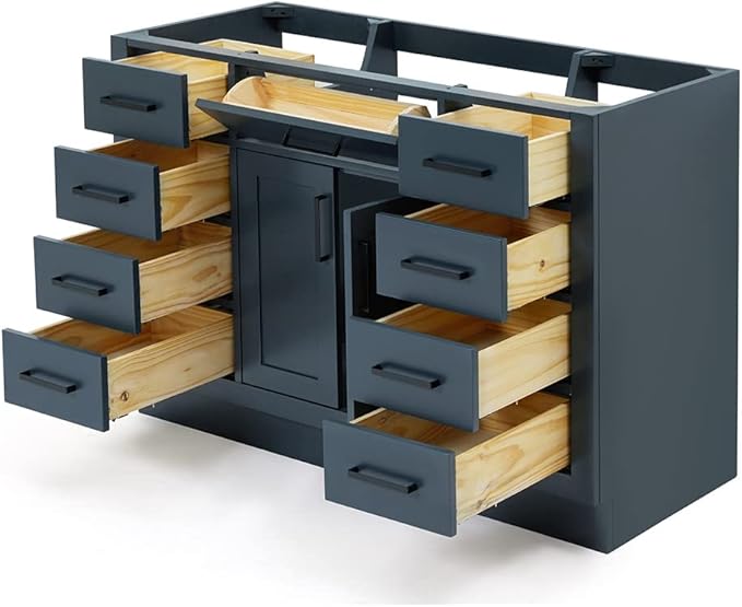 ARIEL Hepburn 48-inch Bathroom Vanity Base Cabinet,Solid Wood, 2 Soft Closing Doors, 9 Dovetail Drawers, Midnight Blue
