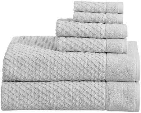 Great Bay Home Bath Towels - 100% Cotton 6 Piece Bath Sheet Set - Diamond Waffle Weave - Absorbent, Durable, Quick-Dry Towels for Bathroom (Light Grey)