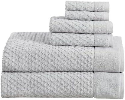 Great Bay Home Bath Towels - 100% Cotton 6 Piece Bath Sheet Set - Diamond Waffle Weave - Absorbent, Durable, Quick-Dry Towels for Bathroom (Light Grey)