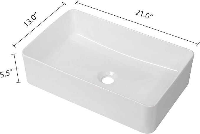 Vessel Sink Rectangle 21"x13" White Rectangular Bathroom Sink | Rectangular Bathroom Sink