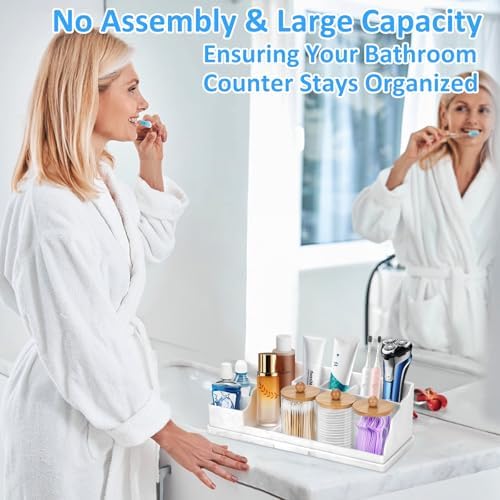 Bathroom Counter Organizer, White Silicone Toothbrush Holders for Bathrooms Organizer Countertop with 3PCS Qtip Holder, Toothbrush and Toothpaste Holder for Bathroom Organization Storage Vanity