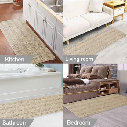 Turquoize Bathroom Runner Rug 20"x59", Soft Absorbent Chenille Bath Rug
