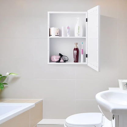 FUTADA Bathroom Medicine Cabinet with Mirror, Wall-Mounted Storage Organizer, Adjustable Shelf & Single Door, Modern Mirror Cabinet for Living Room, Bedroom, Hallway (White)